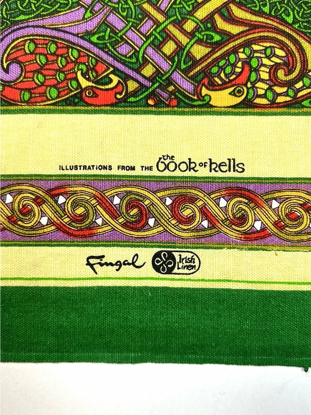 New Vintage Irish Linen Tea Towel Fingal Celtic From The Book Of Kells